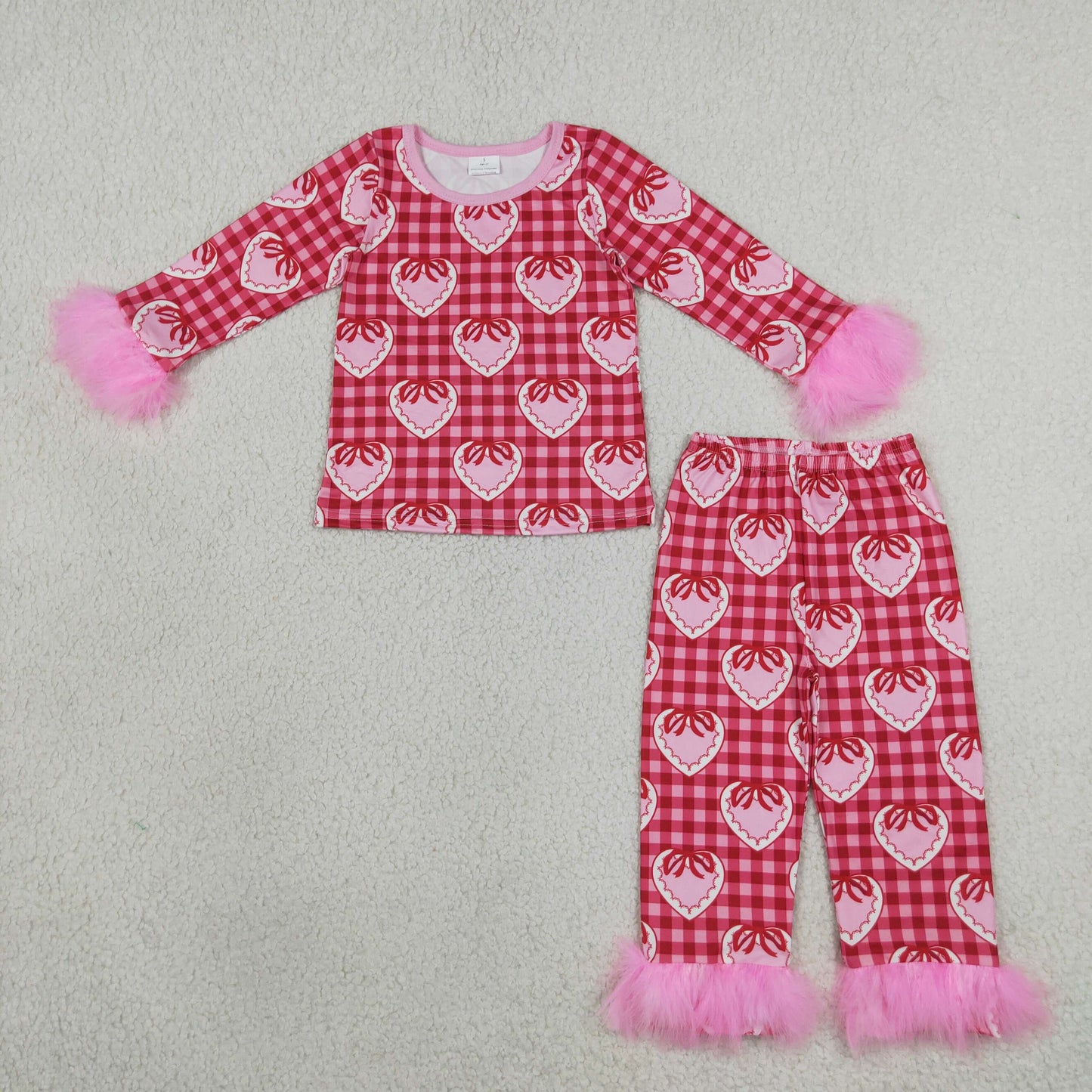 GLP3669 Valentine's Day Love Bows Feather Girls Pajamas Outfits
