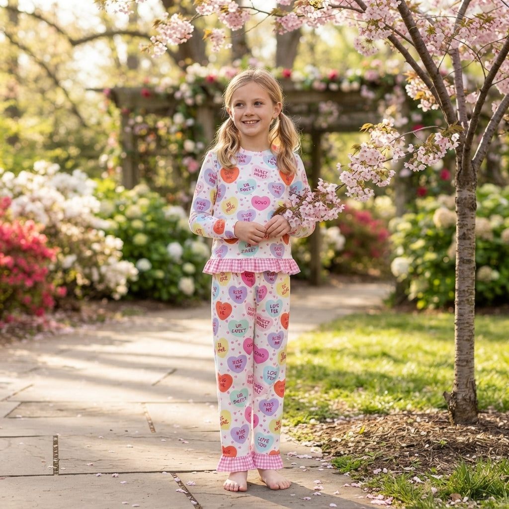 GLP3676 Valentine's Day Love Pink Plaid Ruffles Girls Set