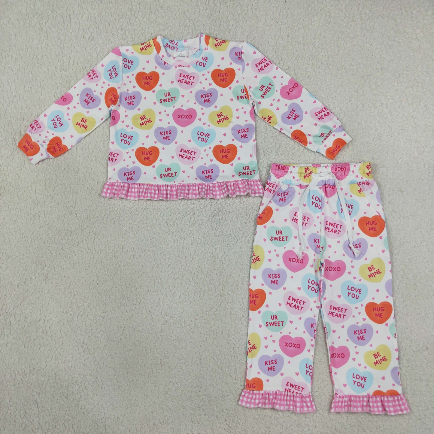 GLP3676 Valentine's Day Love Pink Plaid Ruffles Girls Set
