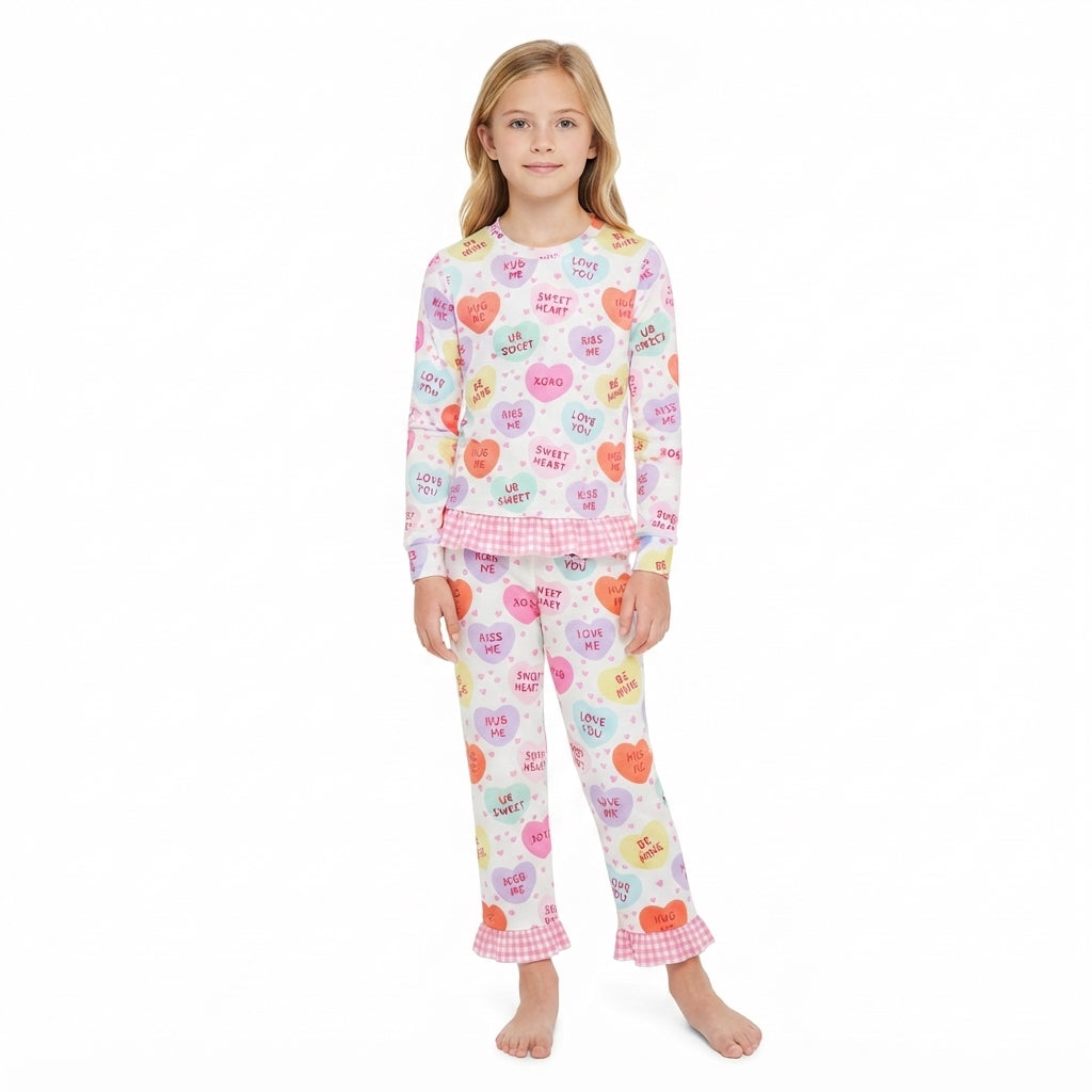 GLP3676 Valentine's Day Love Pink Plaid Ruffles Girls Set