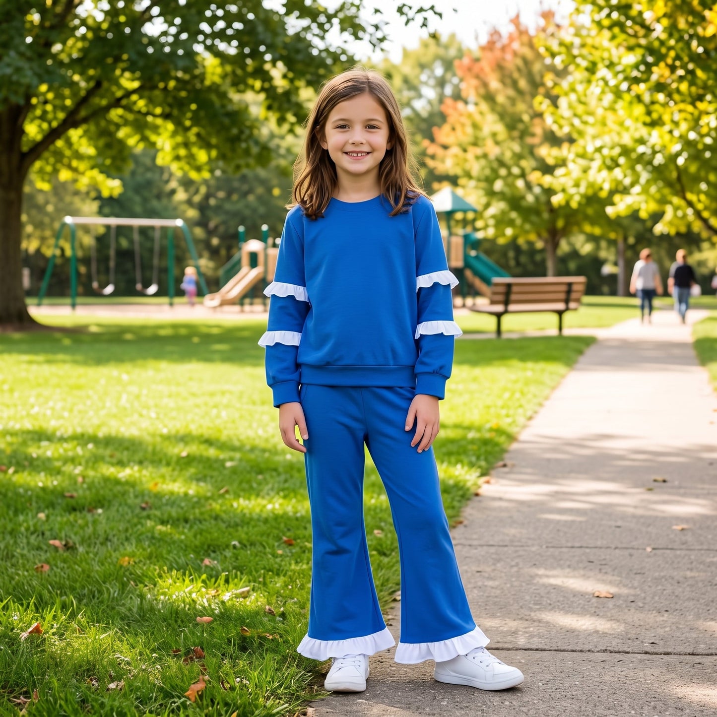 GLP3719 Solid Color Blue Ruffles Girls Set