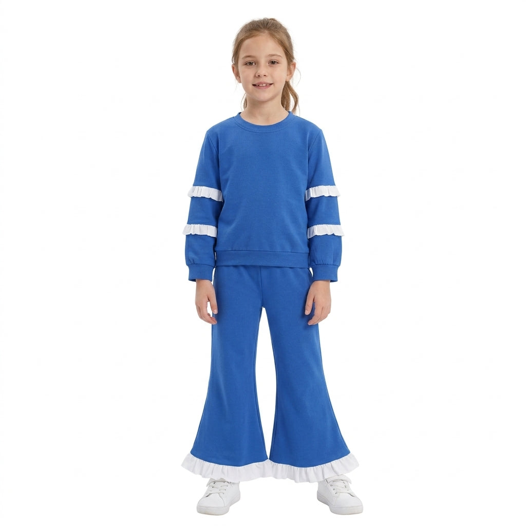 GLP3719 Solid Color Blue Ruffles Girls Set