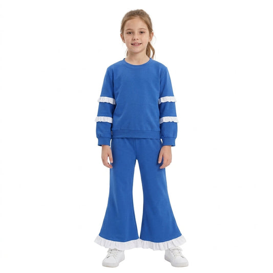 GLP3719 Solid Color Blue Ruffles Girls Set