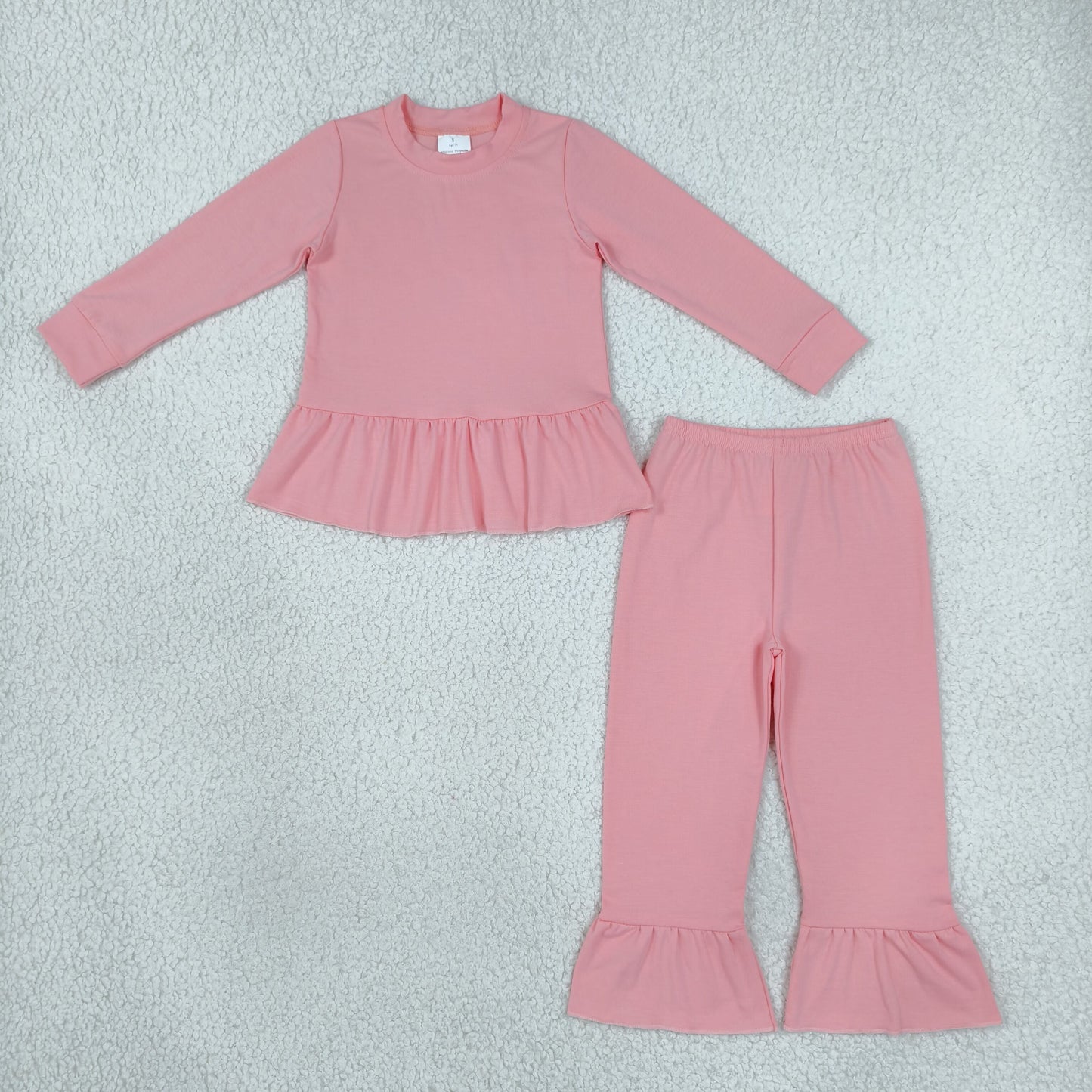 GLP3746 Solid Color Cotton Pink Ruffles Girls Set