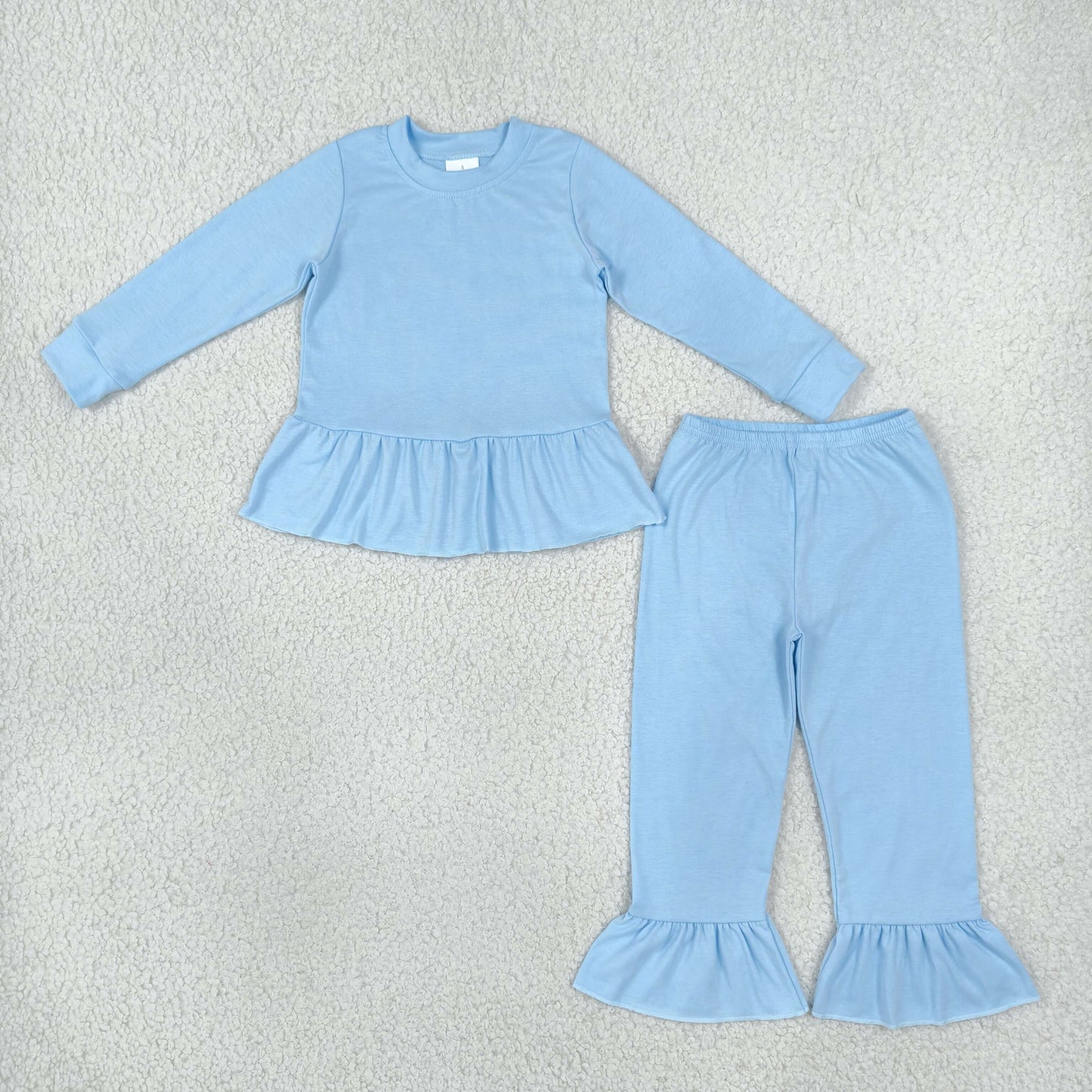 GLP3748 Solid Color Cotton Blue Ruffles Girls Set