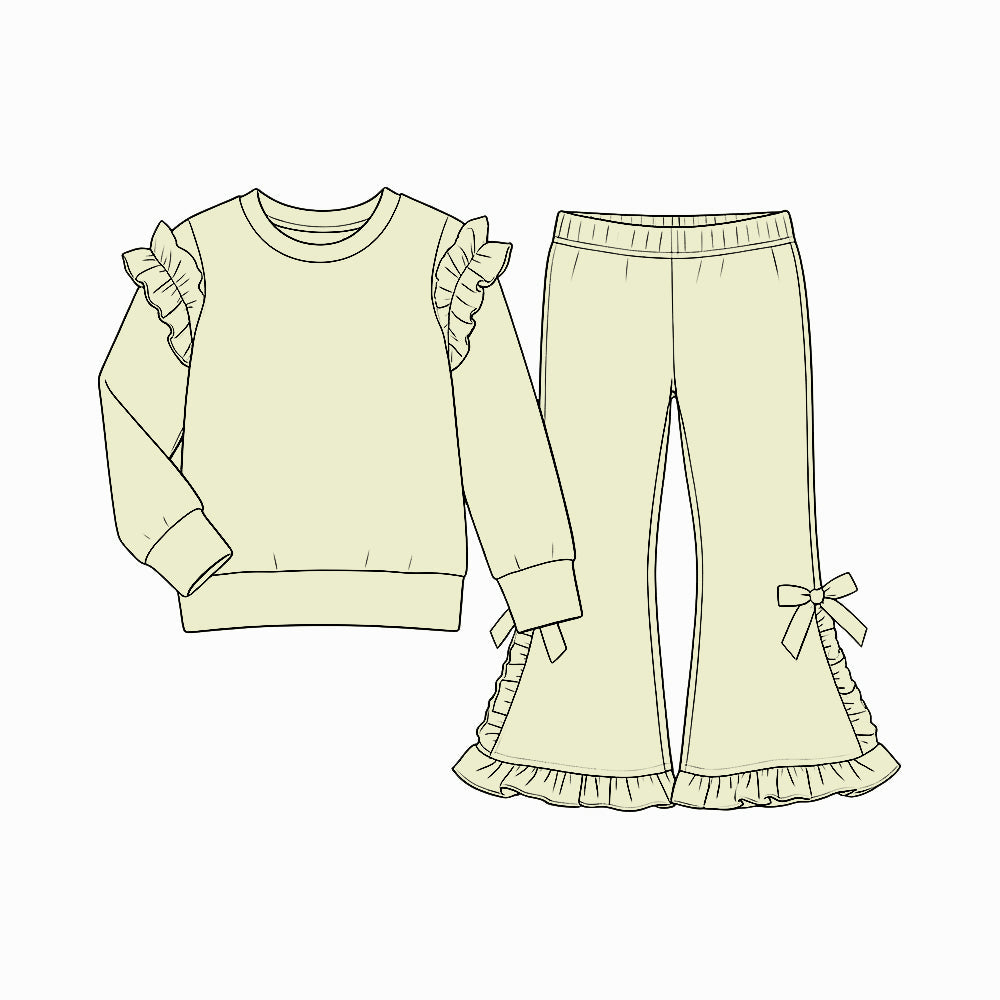 Preorder MOQ 5 pcs Each Style Solid Color Cotton Bows Ruffles Kids Matching Clothes