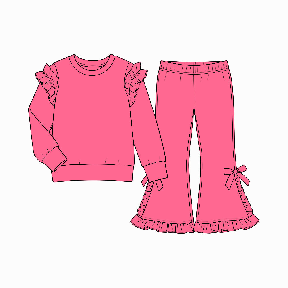 Preorder MOQ 5 pcs Each Style Solid Color Cotton Bows Ruffles Kids Matching Clothes