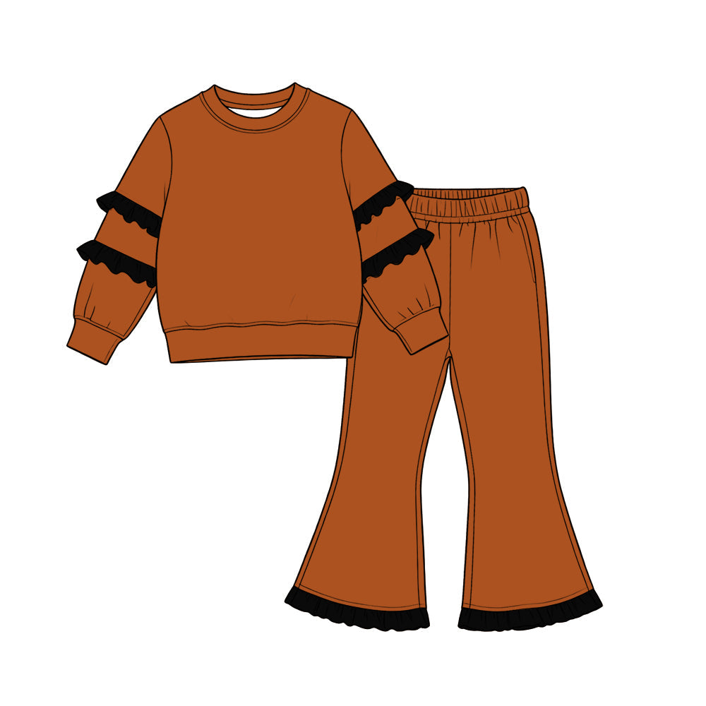 Preorder MOQ 5 pcs Each Style Solid Color Cotton Ruffles Kids Matching Clothes