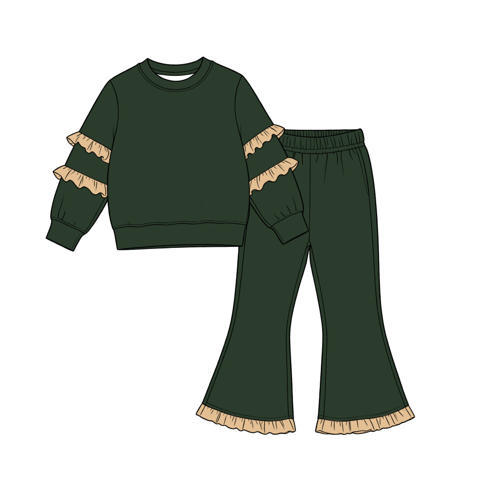 Preorder MOQ 5 pcs Each Style Solid Color Cotton Ruffles Kids Matching Clothes