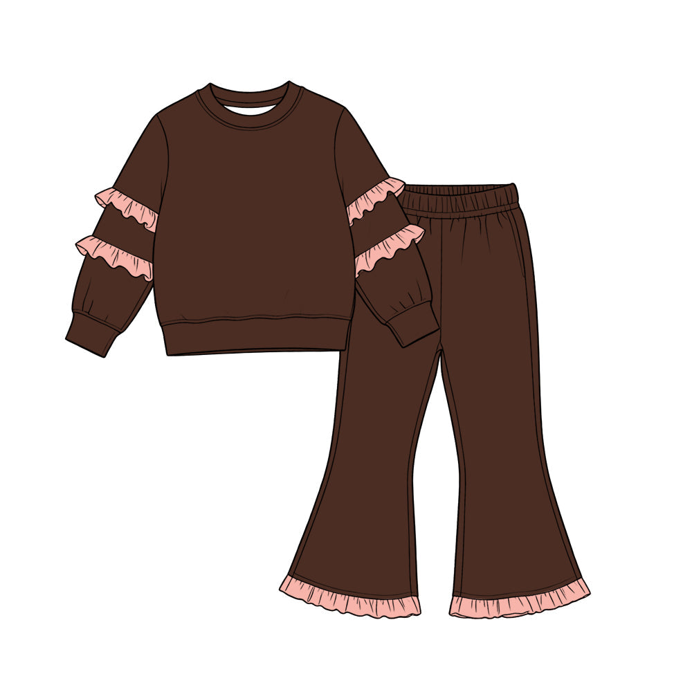 Preorder MOQ 5 pcs Each Style Solid Color Cotton Ruffles Kids Matching Clothes