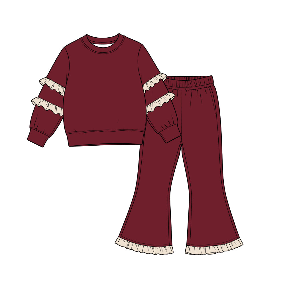 Preorder MOQ 5 pcs Each Style Solid Color Cotton Ruffles Kids Matching Clothes