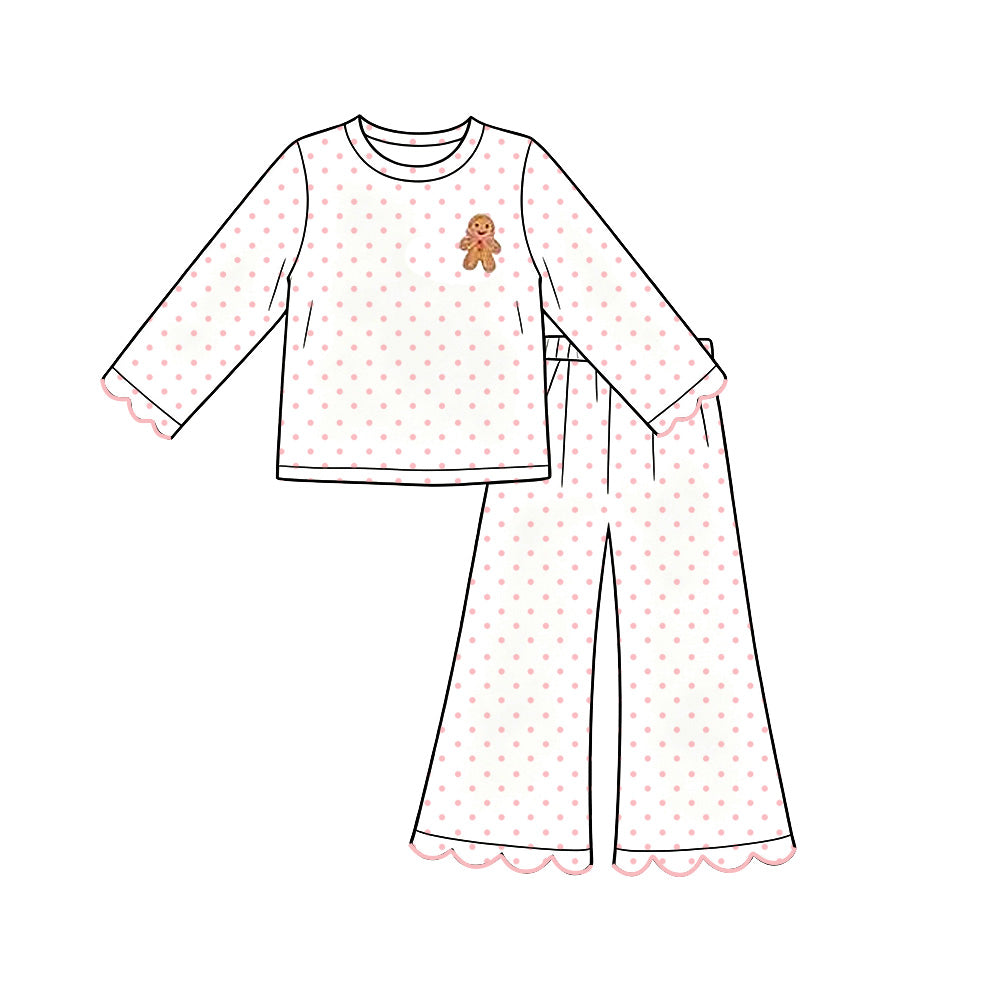 Preorder MOQ 5 pcs GLP3859 Christmas Dots Scallop Edge Pink White Girls Set