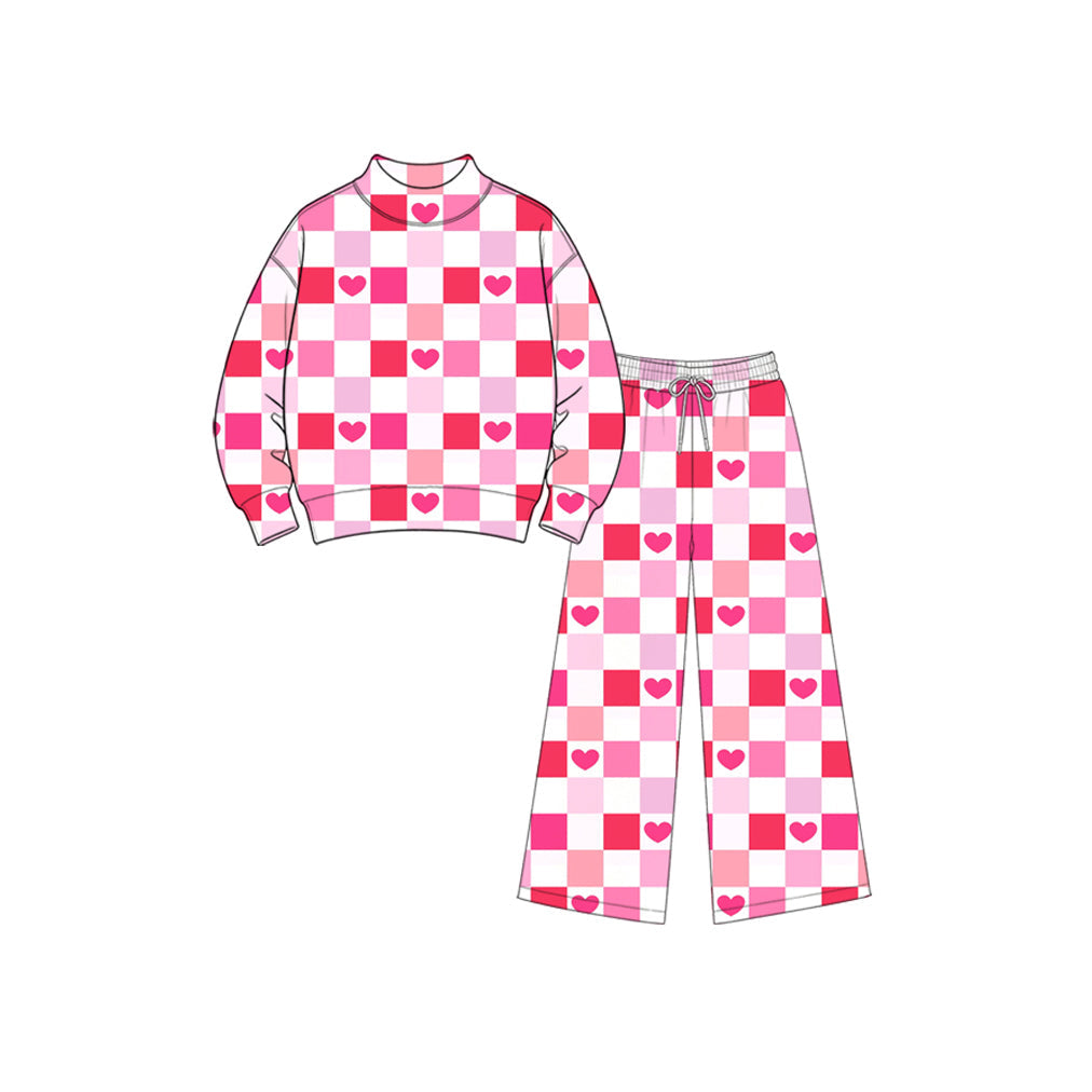 Preorder MOQ 5 pcs Each Style Valentine's Day Love Plaid Middle Neckline Rose Red Mommy and Me Matching Clothes