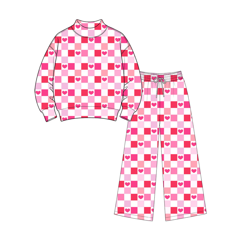 Preorder MOQ 5 pcs Each Style Valentine's Day Love Plaid Middle Neckline Rose Red Mommy and Me Matching Clothes