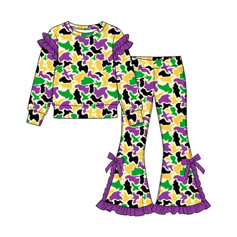 Preorder MOQ 5 pcs Each Style Mardi Gras Camo Ruffles Kids Matching Clothes