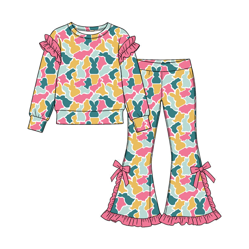Preorder MOQ 5 pcs Each Style Easter Bunny Camo Ruffles Kids Matching Clothes
