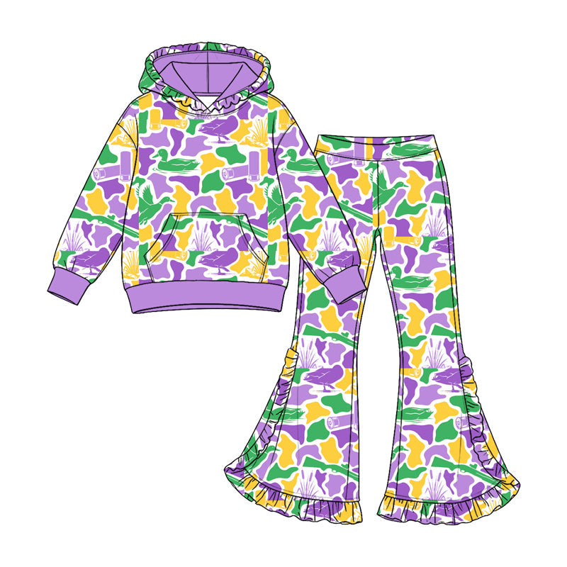 Preorder MOQ 5 pcs Each Style Mardi Gras Camo Ruffles Kids Matching Clothes