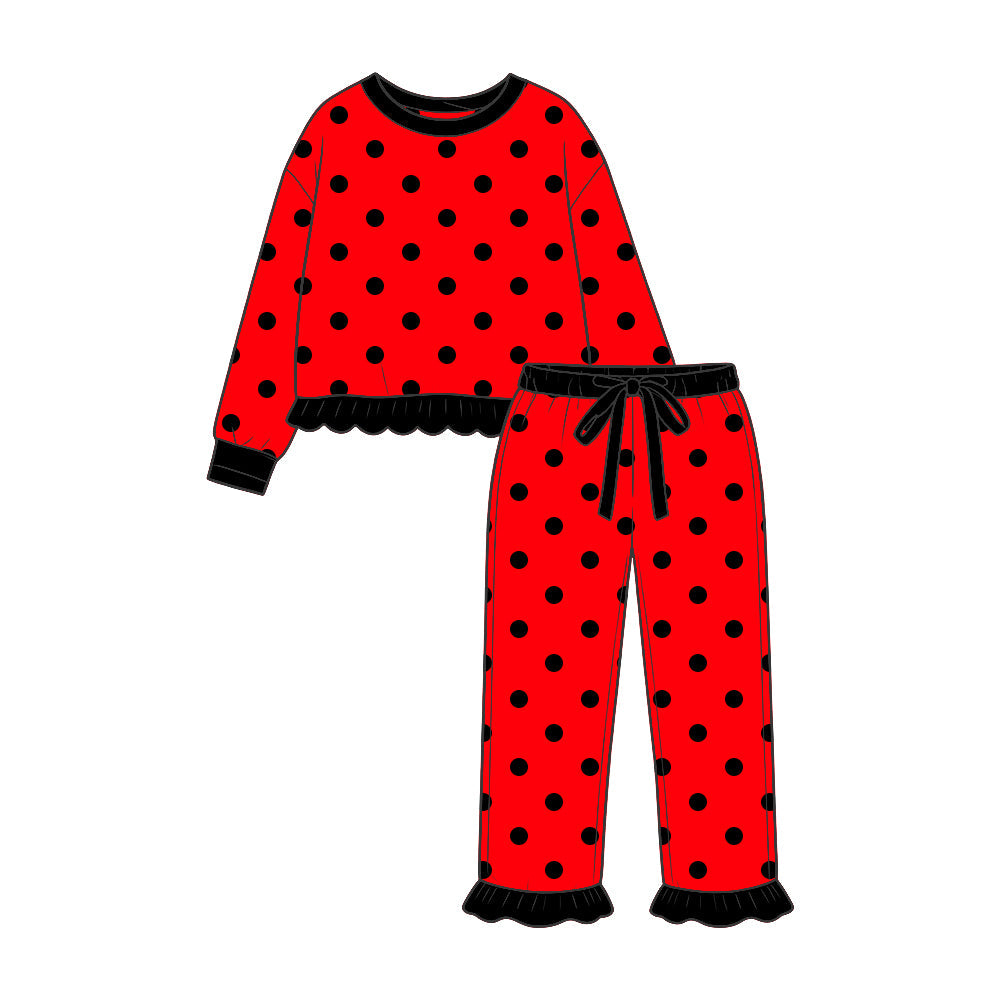 Preorder MOQ 5 pcs Each Style Dots Ruffles Girls Set Kids Matching Clothes