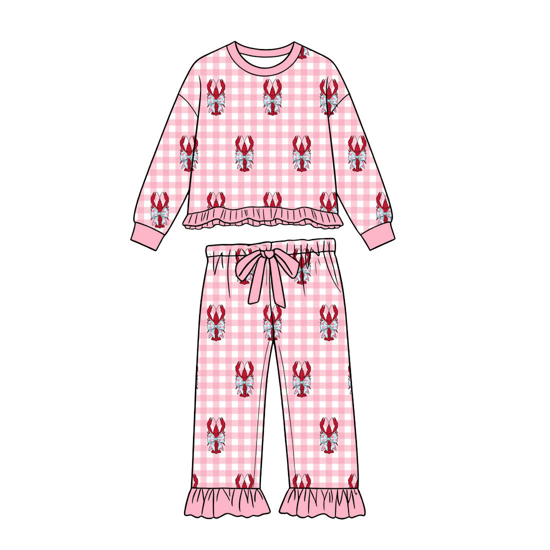 Preorder MOQ 5 pcs Each Style Mardi Gras Crawfish Pajamas Kids Matching Clothes