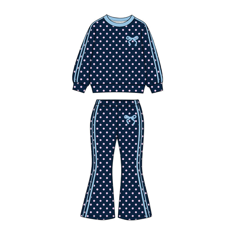 Preorder MOQ 5 pcs Each Style Dots Stripe Bows Girls Set Kids Matching Clothes