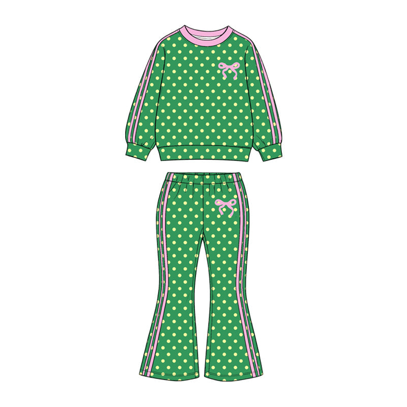 Preorder MOQ 5 pcs Each Style Dots Stripe Bows Girls Set Kids Matching Clothes