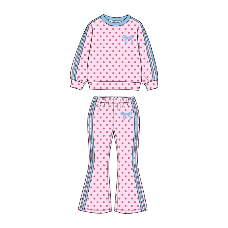 Preorder MOQ 5 pcs Each Style Dots Stripe Bows Girls Set Kids Matching Clothes