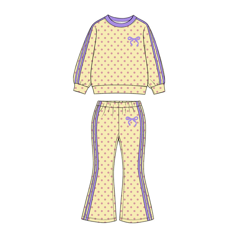Preorder MOQ 5 pcs Each Style Dots Stripe Bows Girls Set Kids Matching Clothes