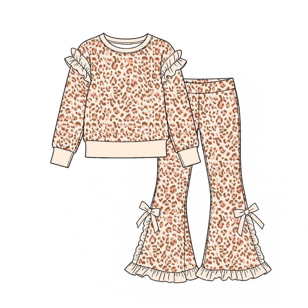 Preorder MOQ 5 pcs Each Style Leopard Dots Stripe Ruffles Girls Set Kids Matching Clothes