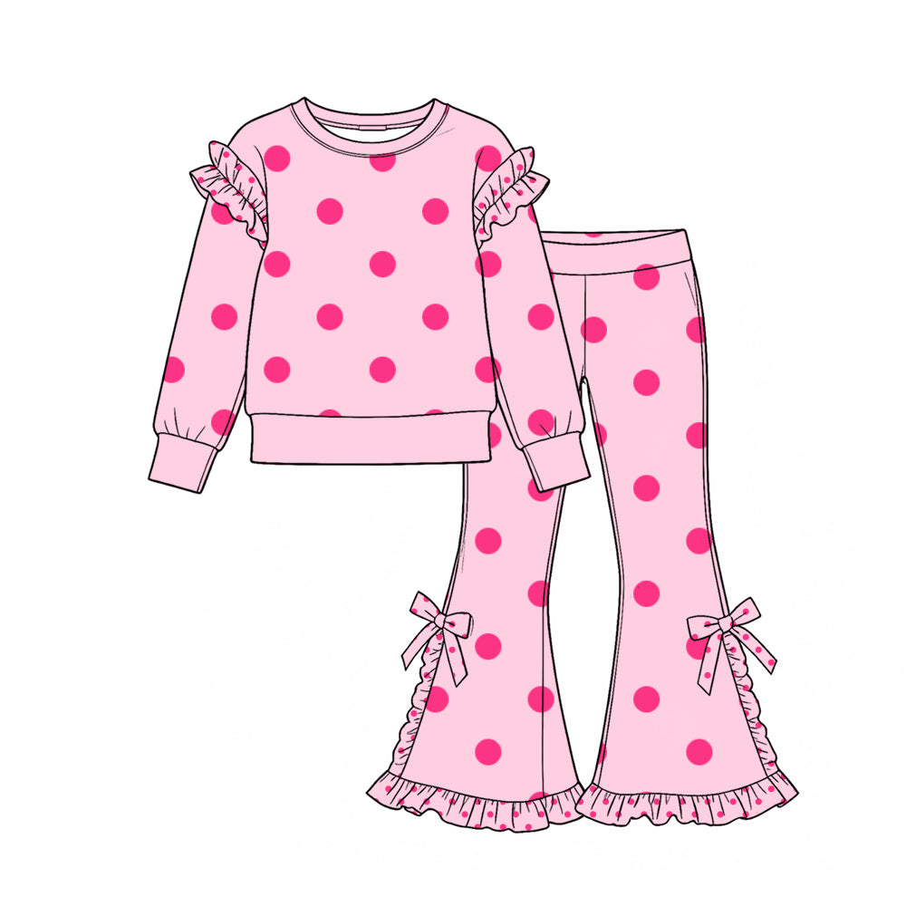 Preorder MOQ 5 pcs Each Style Leopard Dots Stripe Ruffles Girls Set Kids Matching Clothes