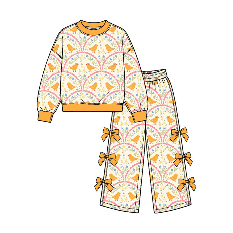 Preorder MOQ 5 pcs Each Style Chick Flower Orange Kids Matching Clothes