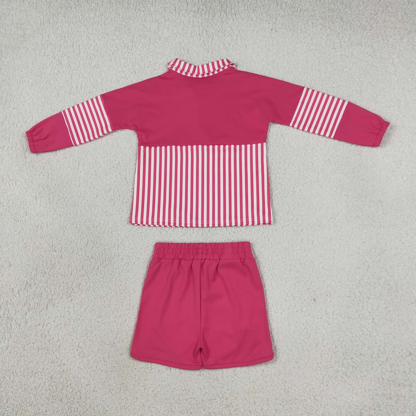 GLS0106 Solid Color Stripe Rose Red Pullover Yoga Girls Shorts Set