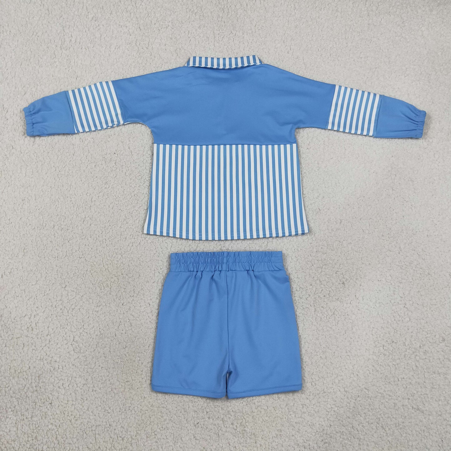 GLS0107 Solid Color Stripe Sky Blue Pullover Yoga Girls Shorts Set