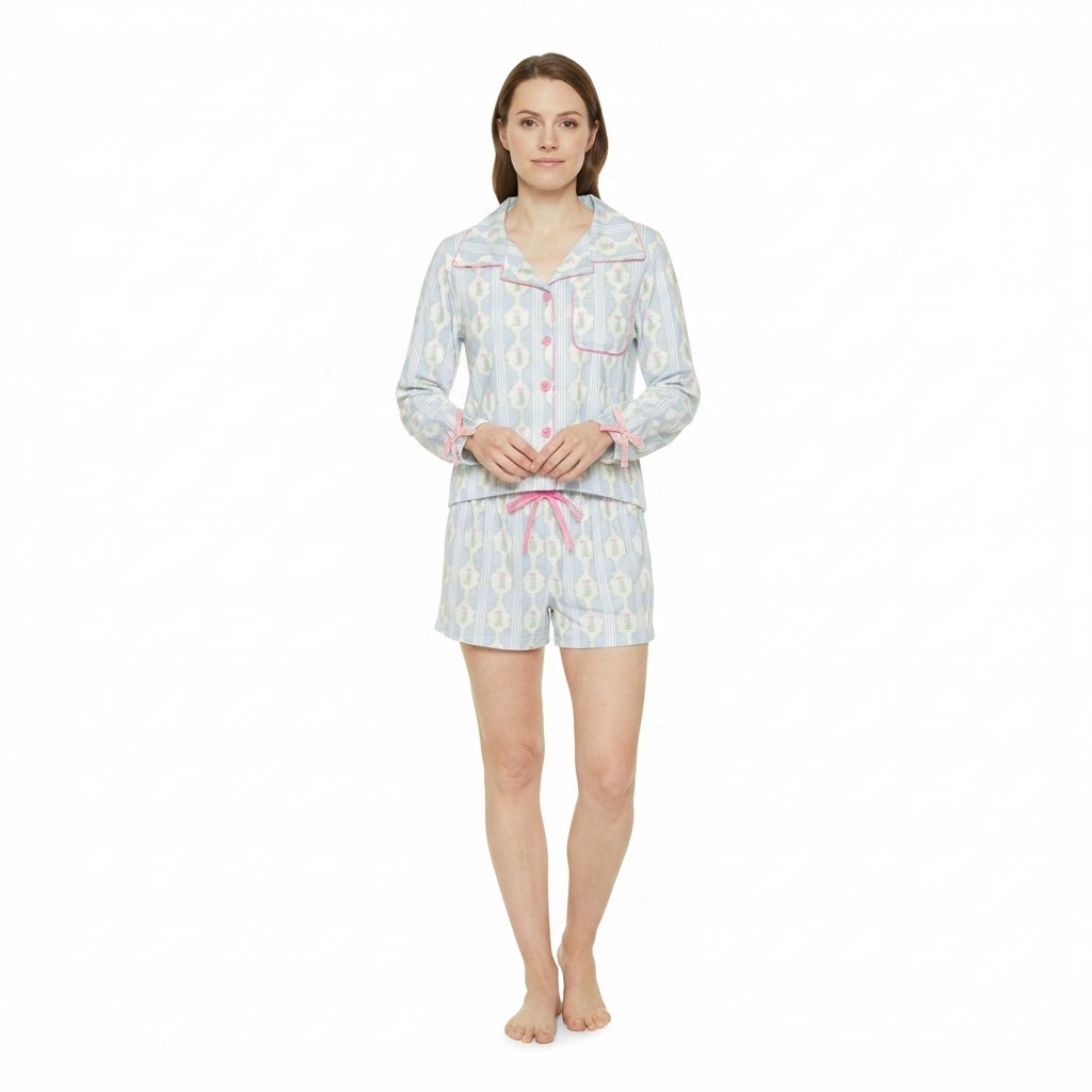 GLS0114 Christmas Trees Bows Adult Women's Shorts Pajamas Set