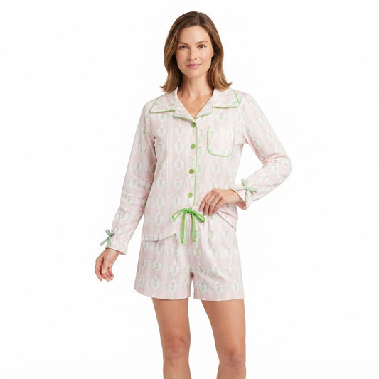 GLS0115 Christmas Trees Bows Green Adult Women's Shorts Pajamas Set