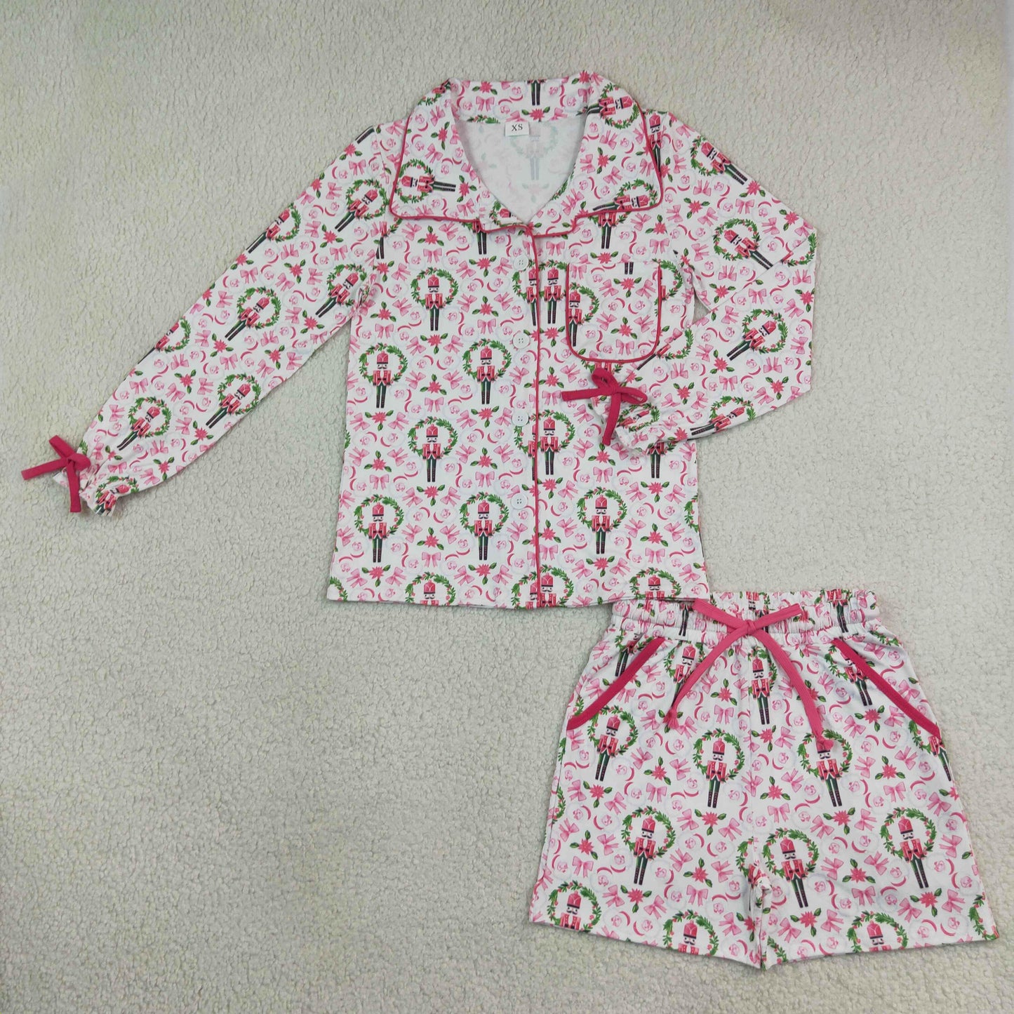 GLS0117 Christmas Pink Bows Adult Women's Shorts Pajamas Set