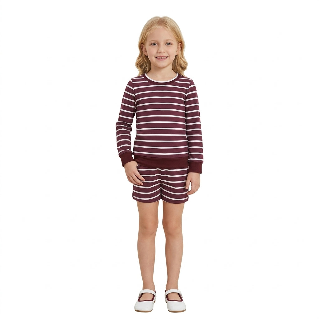 GLS0130 Solid Color Purple Stripe Yoga Girls Shorts Set