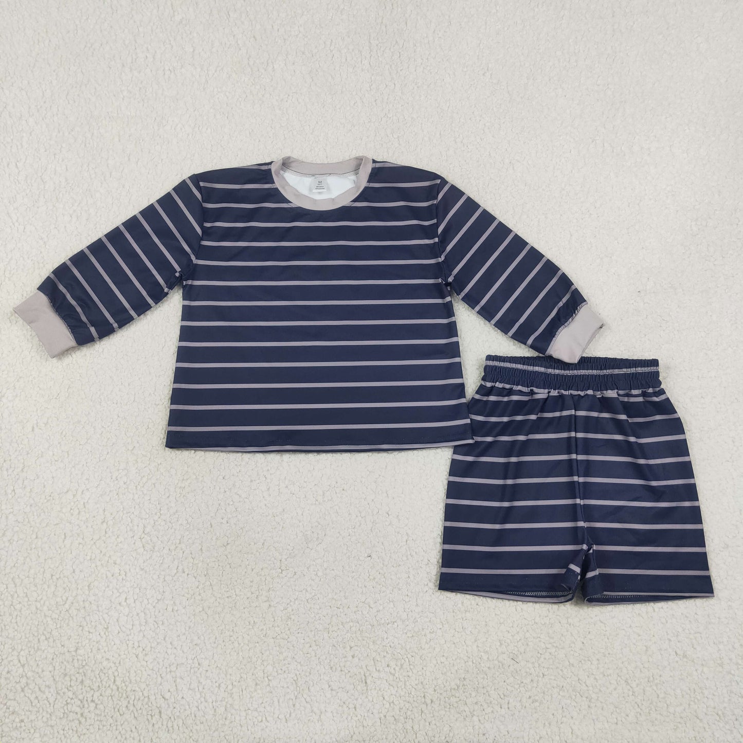 GLS0158 Navy Blue Color Stripe Yoga Girls Shorts Set