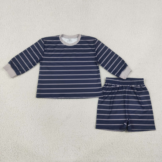 GLS0158 Navy Blue Color Stripe Yoga Girls Shorts Set