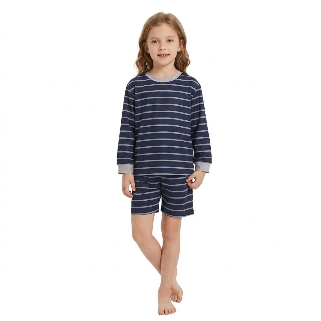 GLS0158 Navy Blue Color Stripe Yoga Girls Shorts Set