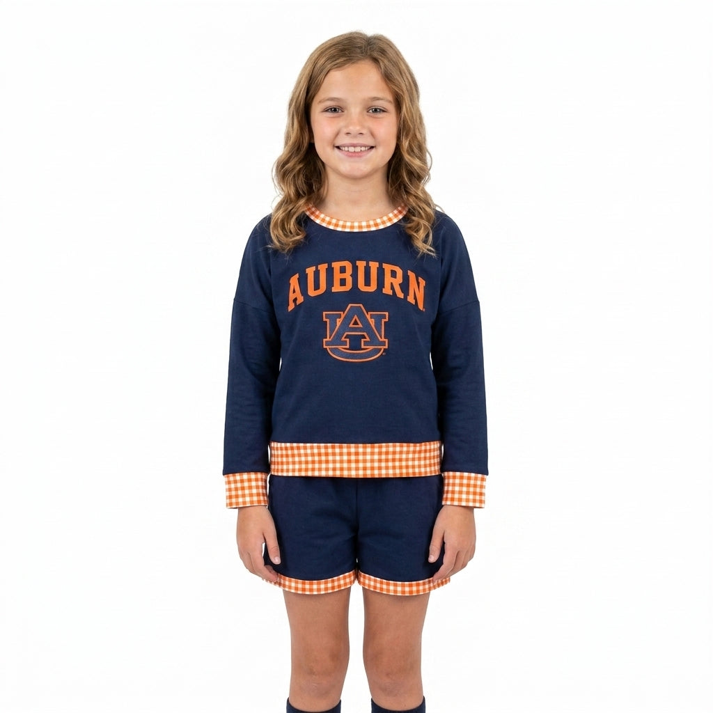 GLS0162 Vinyl School Team AUBURN Girls Shorts Set