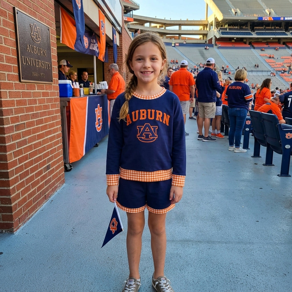 GLS0162 Vinyl School Team AUBURN Girls Shorts Set
