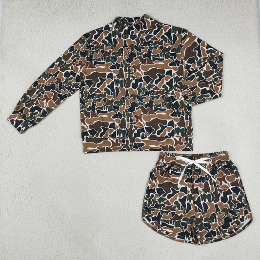 GLS0185 Hunting Camo Middle Neckline Yoga Adult Women's Shorts Set