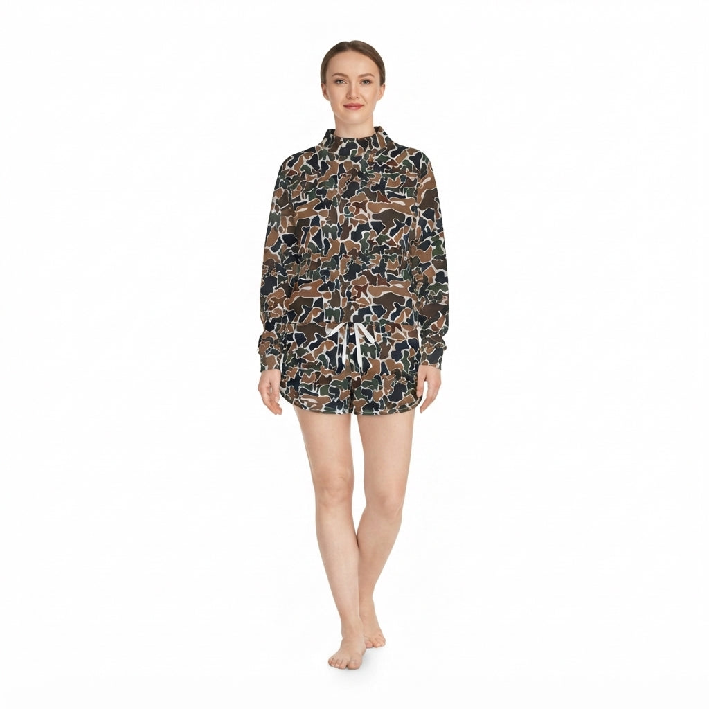 GLS0185 Hunting Camo Middle Neckline Yoga Adult Women's Shorts Set