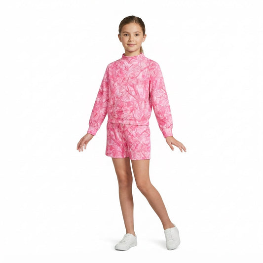 GLS0196 Hunting Camo Leaves Rose Red Girls Shorts Set