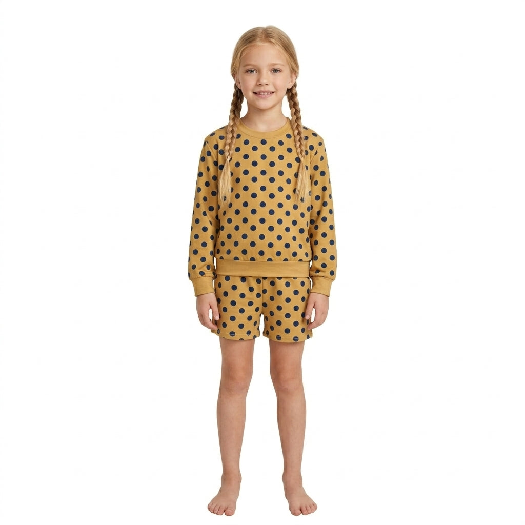 GLS0205 Dots Orange Girls Shorts Set
