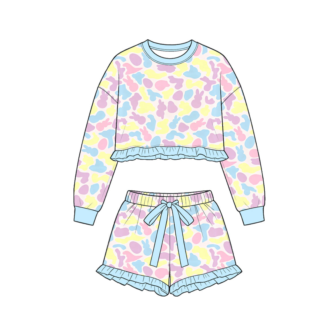 Preorder MOQ 5 pcs Each Style Easter Bunny Ruffles Girls Shorts Set Kids Matching Clothes