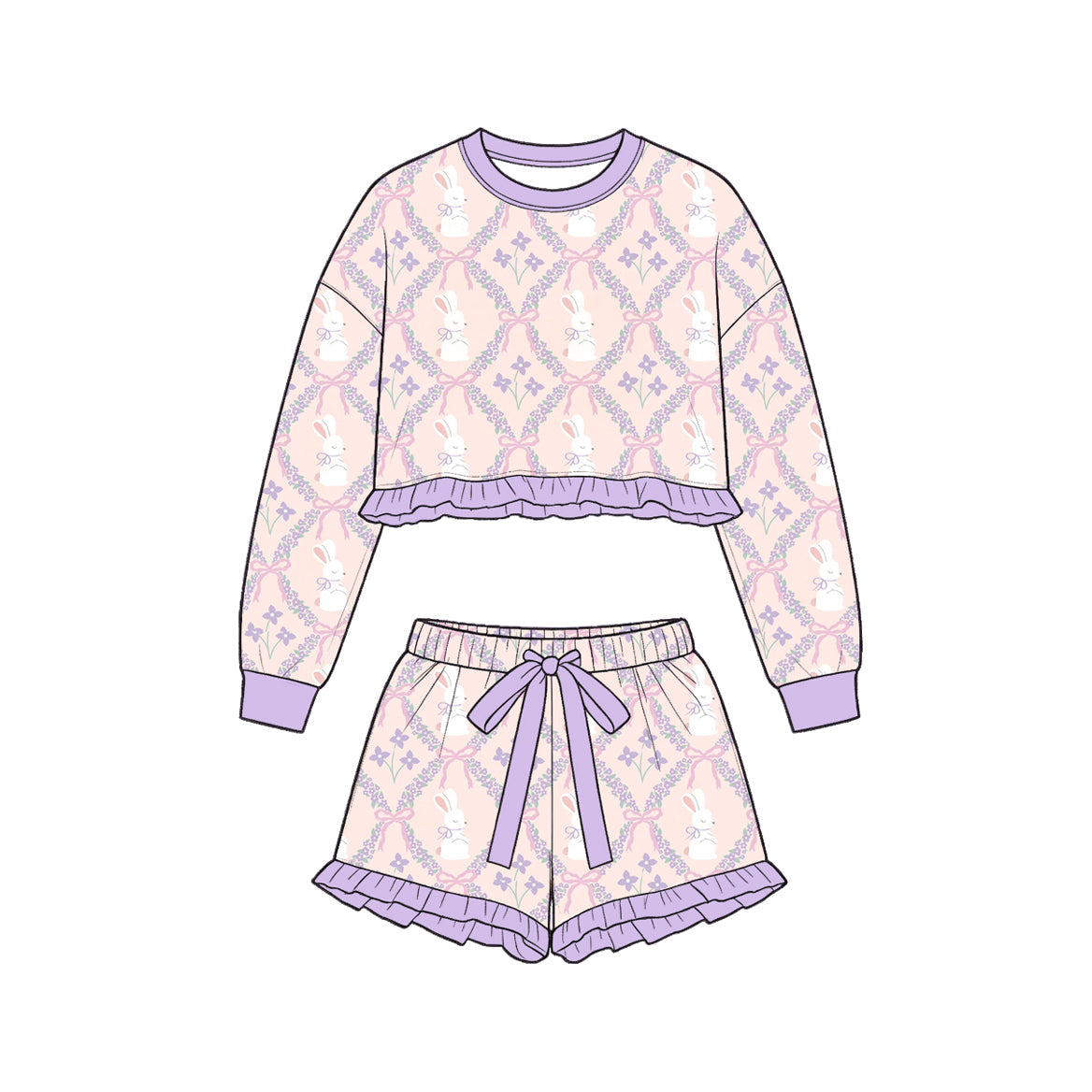 Preorder MOQ 5 pcs Each Style Easter Bunny Ruffles Girls Shorts Set Kids Matching Clothes