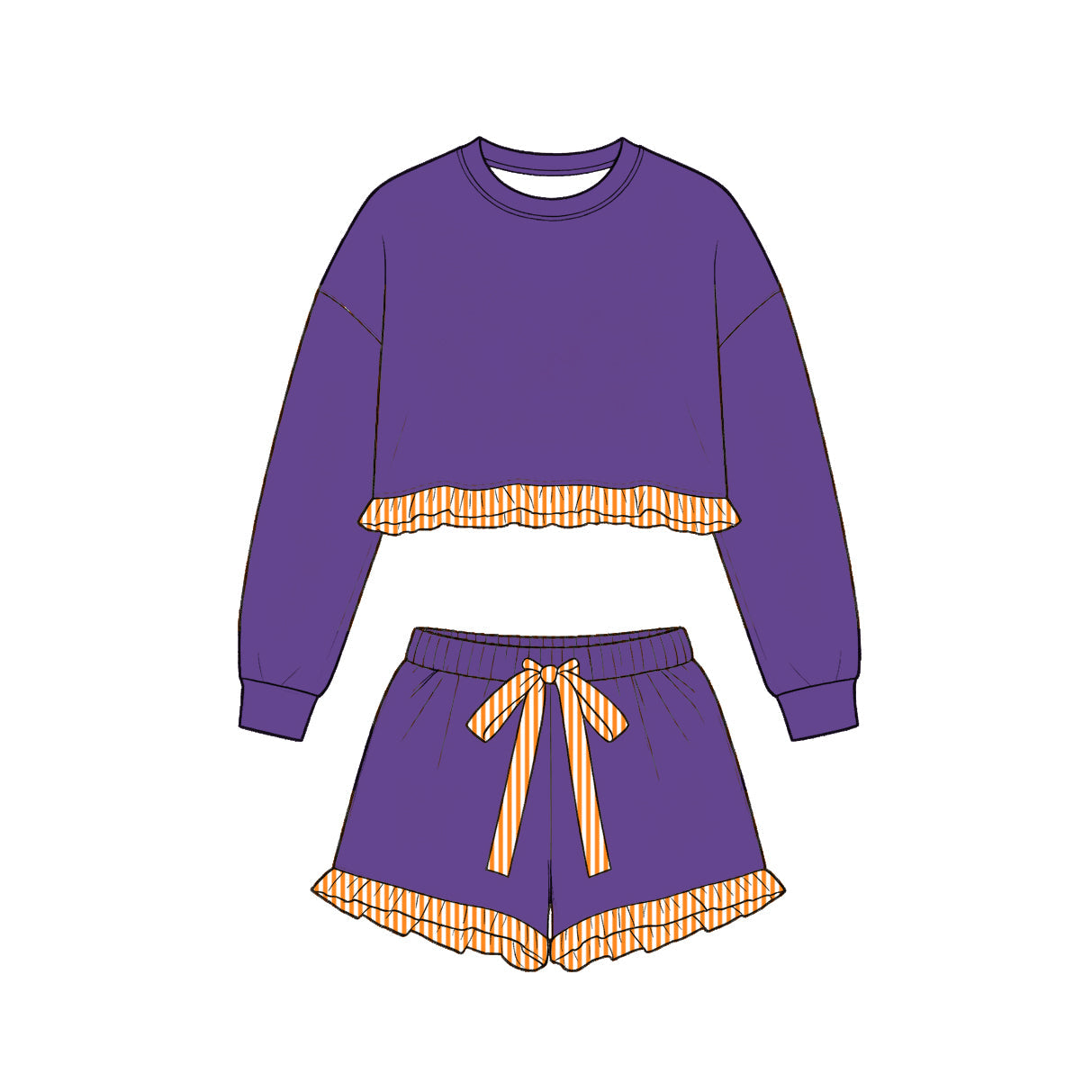 Preorder MOQ 5 pcs Each Style Solid Color Cotton Stripe Ruffles Girls Shorts Set Kids Matching Clothes