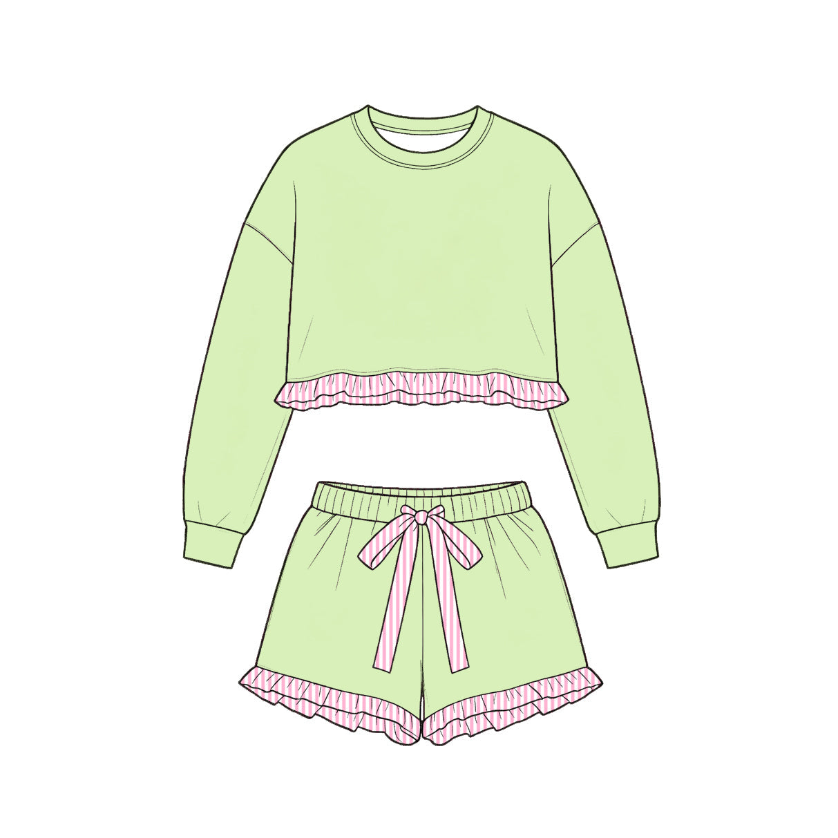 Preorder MOQ 5 pcs Each Style Solid Color Cotton Stripe Ruffles Girls Shorts Set Kids Matching Clothes