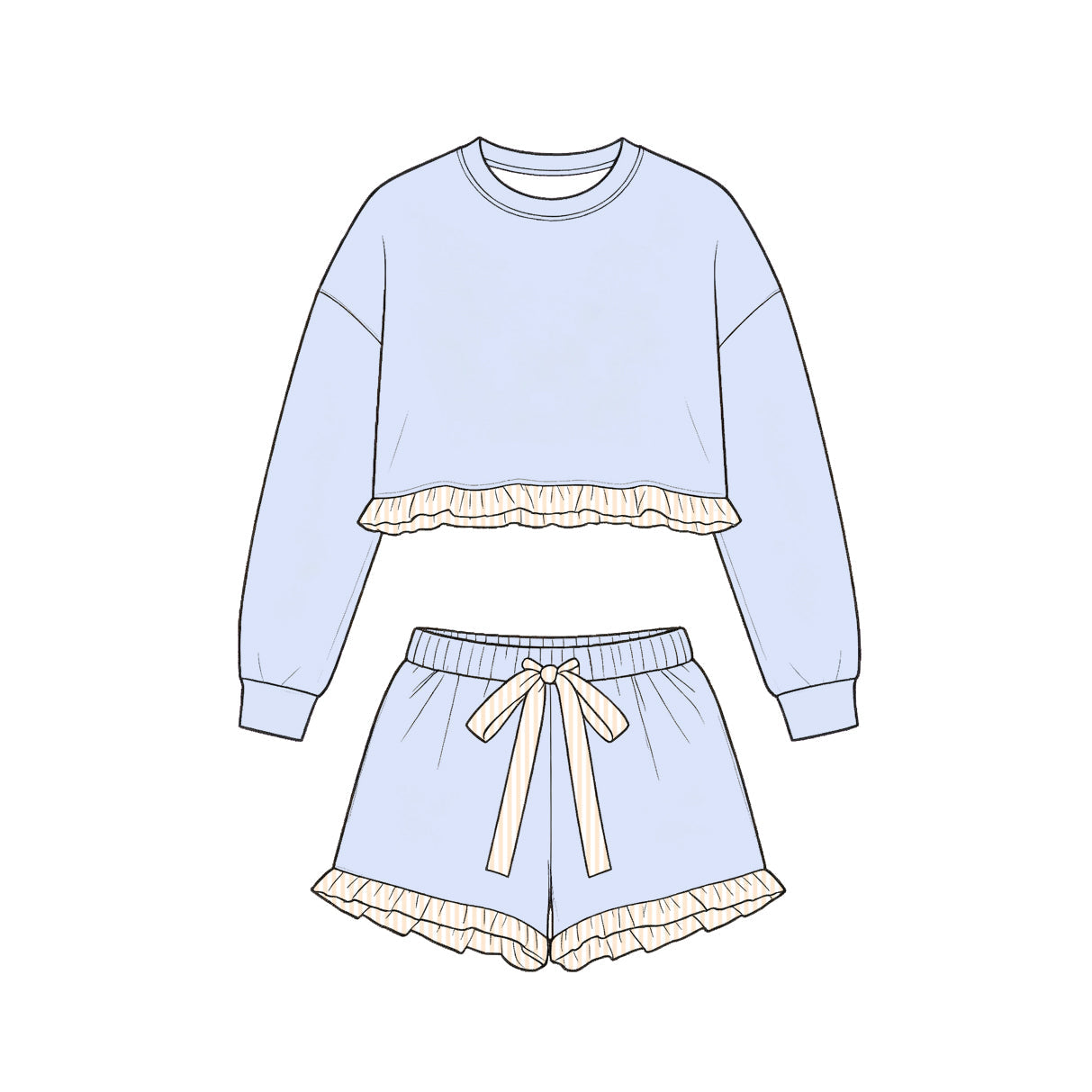 Preorder MOQ 5 pcs Each Style Solid Color Cotton Stripe Ruffles Girls Shorts Set Kids Matching Clothes